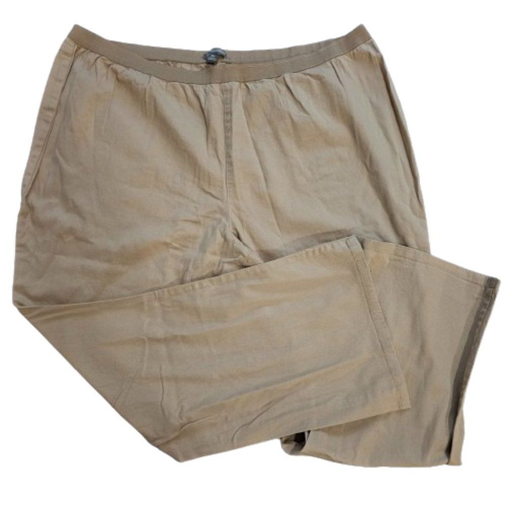 Jessica London Women's New Khaki Flat Front Elastic Waist Capri Pants Size 30W